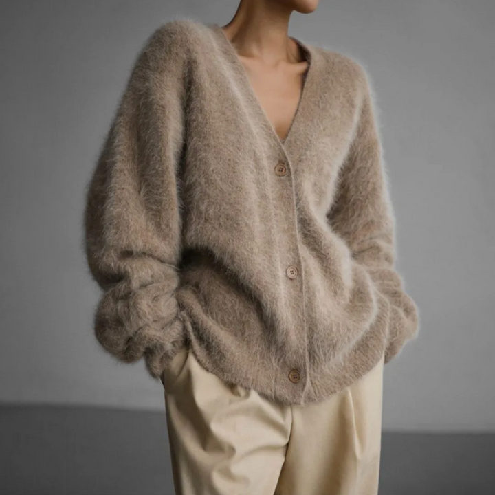 Elowin™ | Women's Oversized Deep V Neck Brushed Knit Cardigan