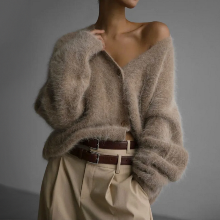 Elowin™ | Women's Oversized Deep V Neck Brushed Knit Cardigan