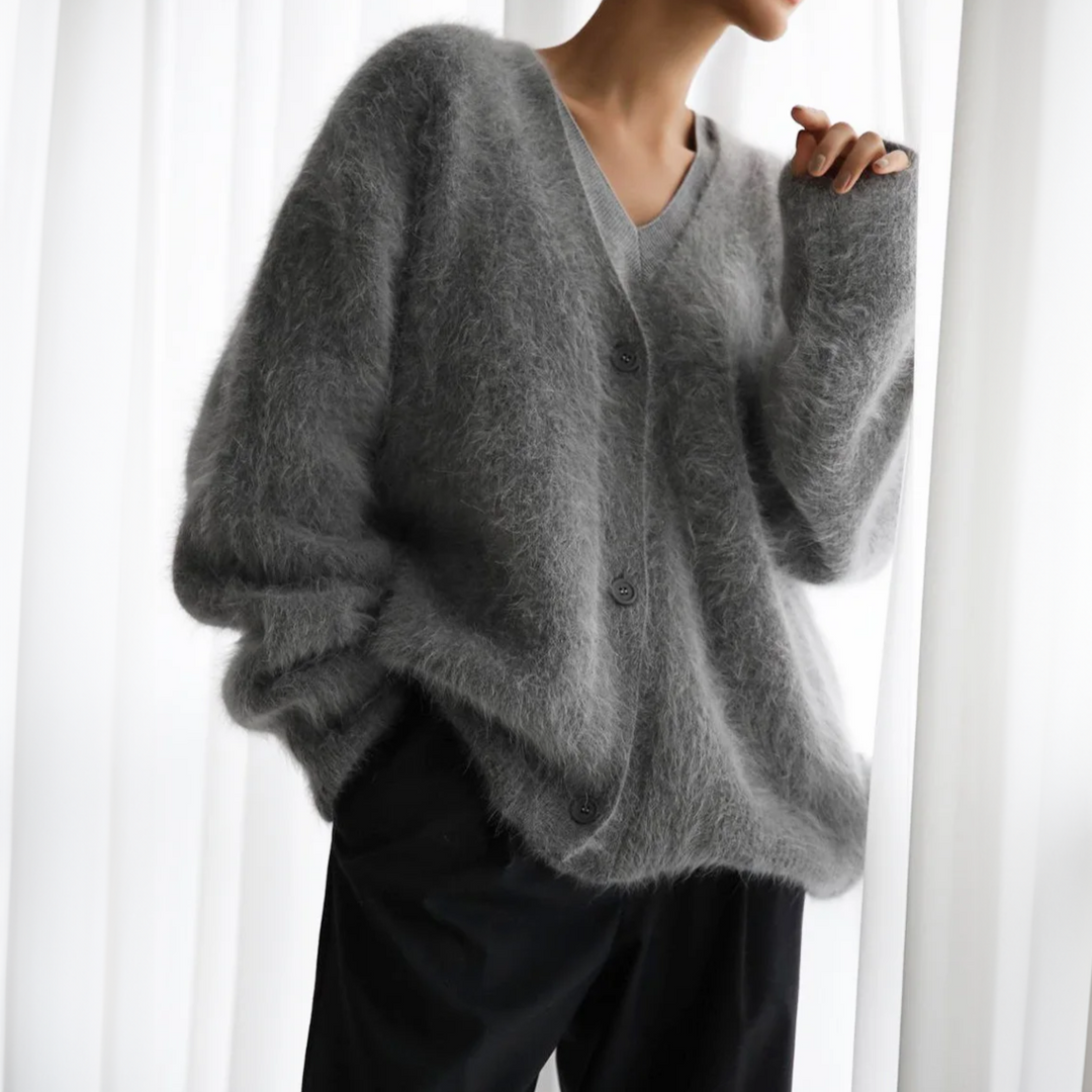 Elowin™ | Women's Oversized Deep V Neck Brushed Knit Cardigan