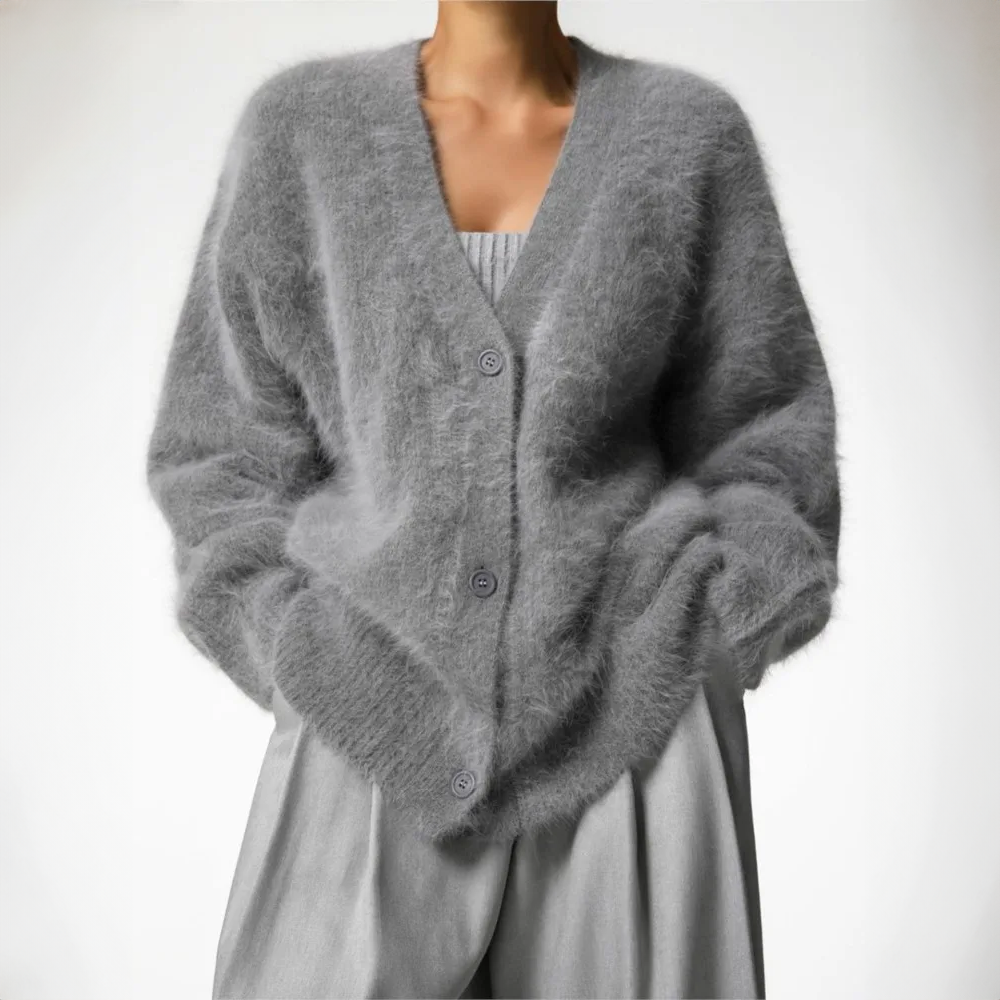 Elowin™ | Women's Oversized Deep V Neck Brushed Knit Cardigan