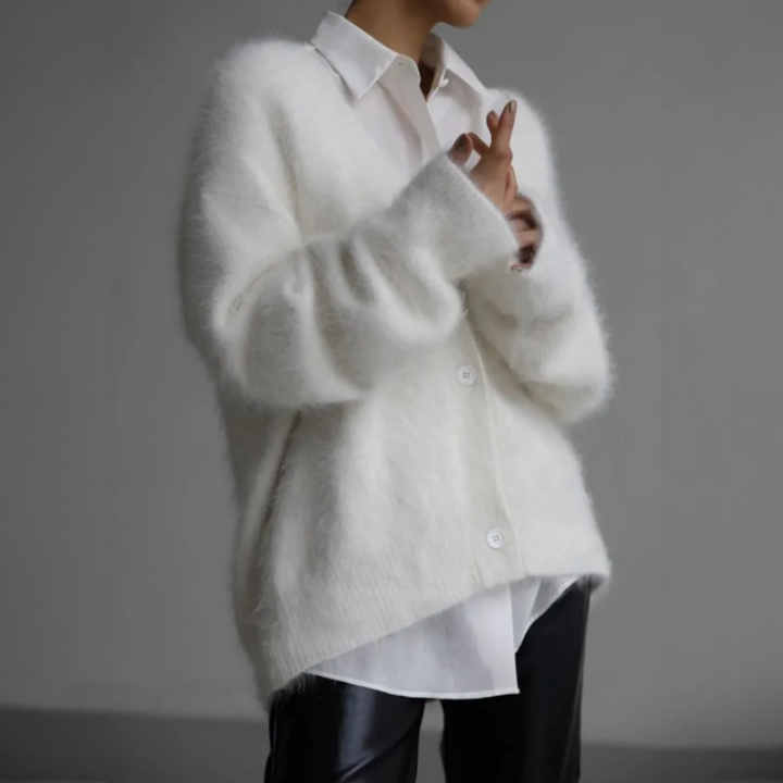 Elowin™ | Women's Oversized Deep V Neck Brushed Knit Cardigan