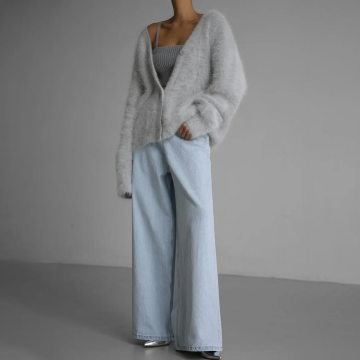 Elowin™ | Women's Oversized Deep V Neck Brushed Knit Cardigan