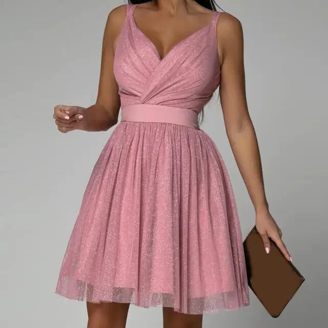 Dina™ | Women's Sequin Midi Dress with Wrap V-Neck and Full Skirt