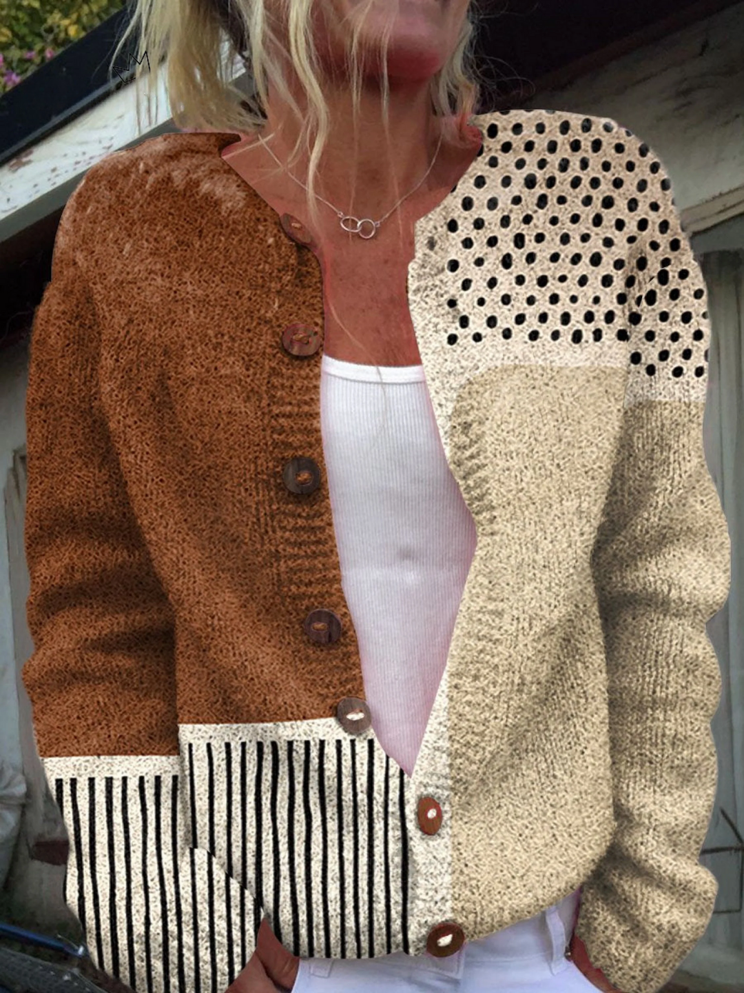 Wrenna™ | Women's Plus Size Patchwork Knit Button Cardigan