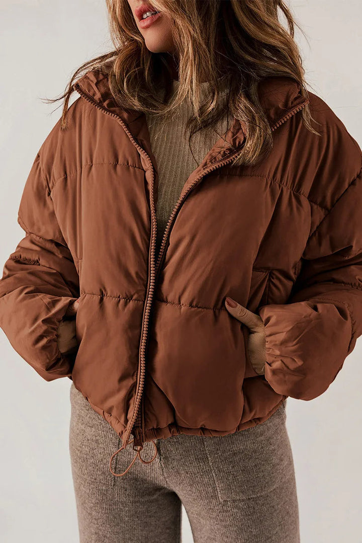Jovana™ | Women's Oversized High Collar Puffer Jacket with Drawcord Hem