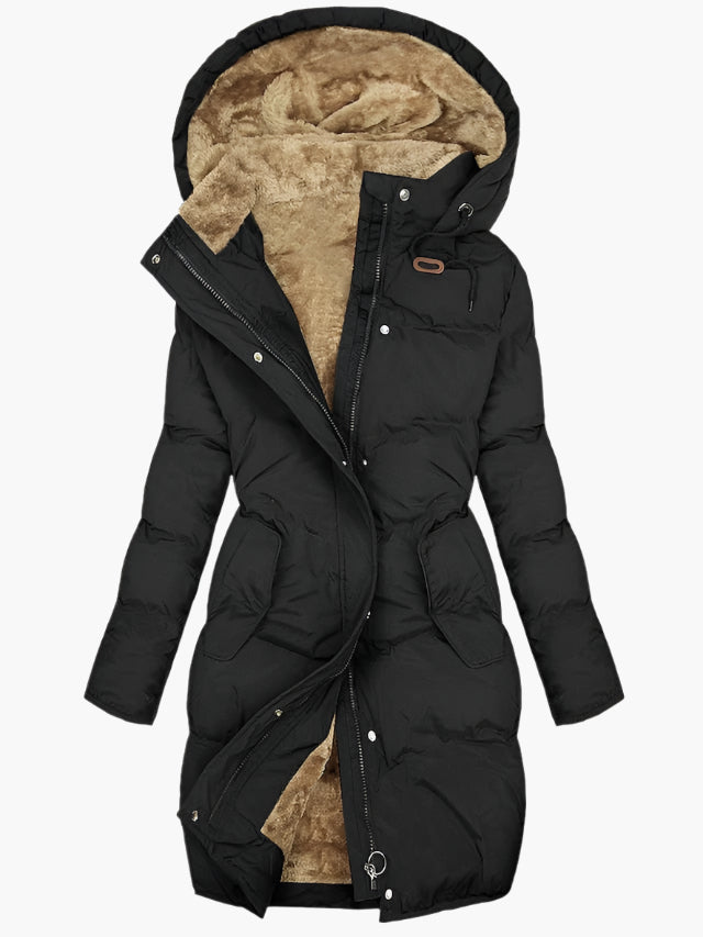 Gersende™ | Women's Long Quilted Winter Coat with Faux Fur Hood