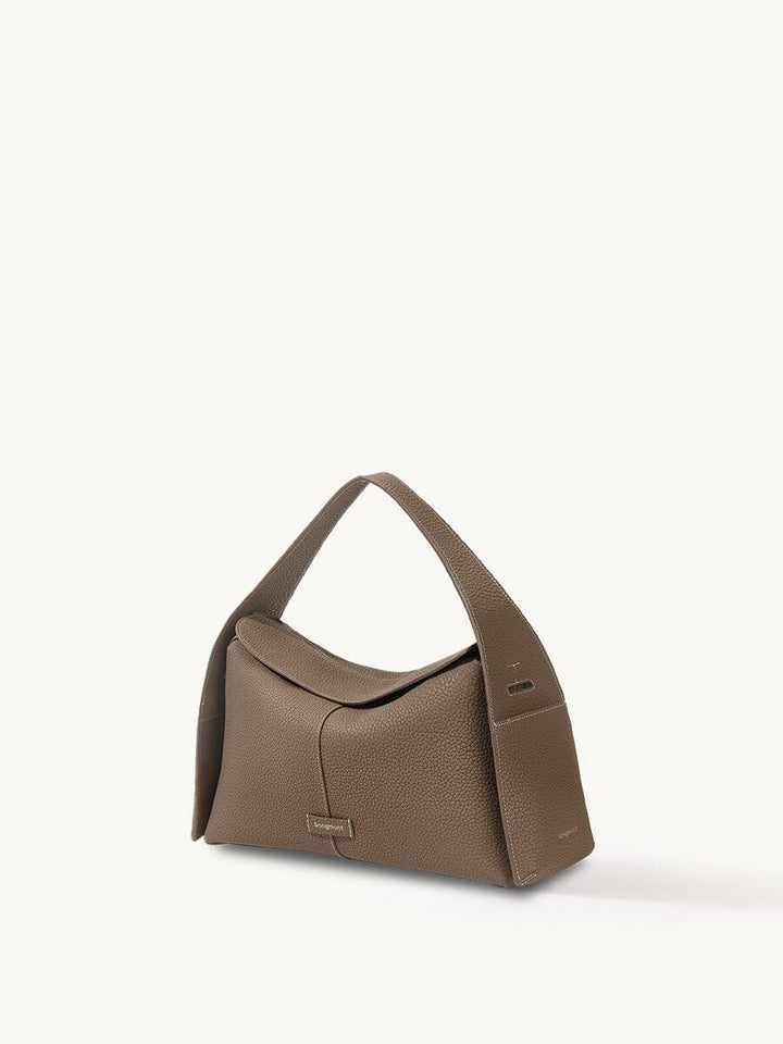 Roxane™ | Curved Leather Shoulder Bag – Taupe