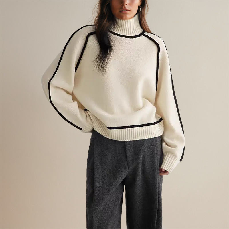 Tilde™ | Women's Turtleneck Sweater with Contrast Piping