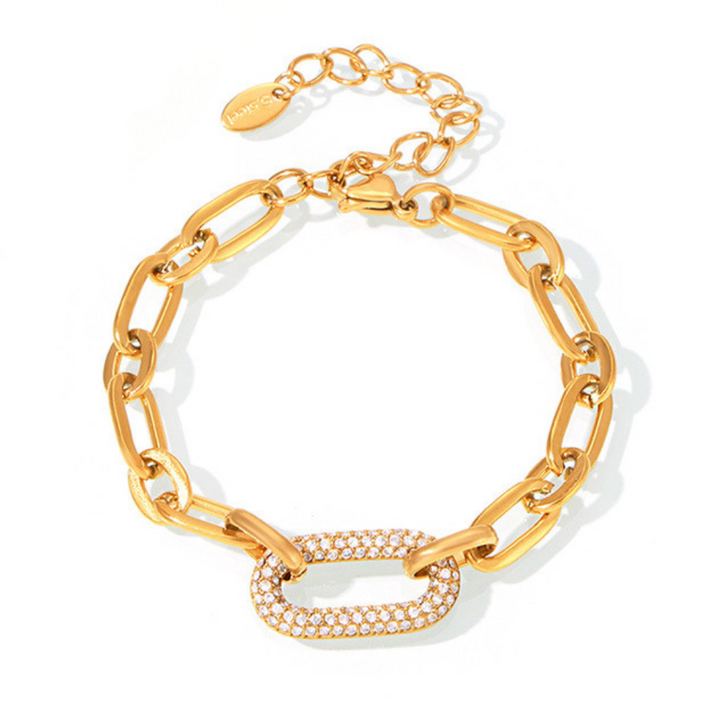 Massive jewelry set with chain link and pavé elements | Gold