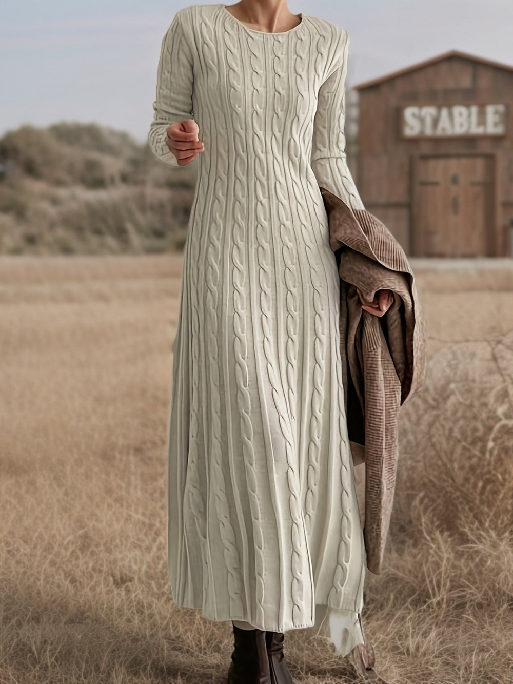 Tiphaine™ | Women's Cable Knit Long Sleeve Maxi Dress