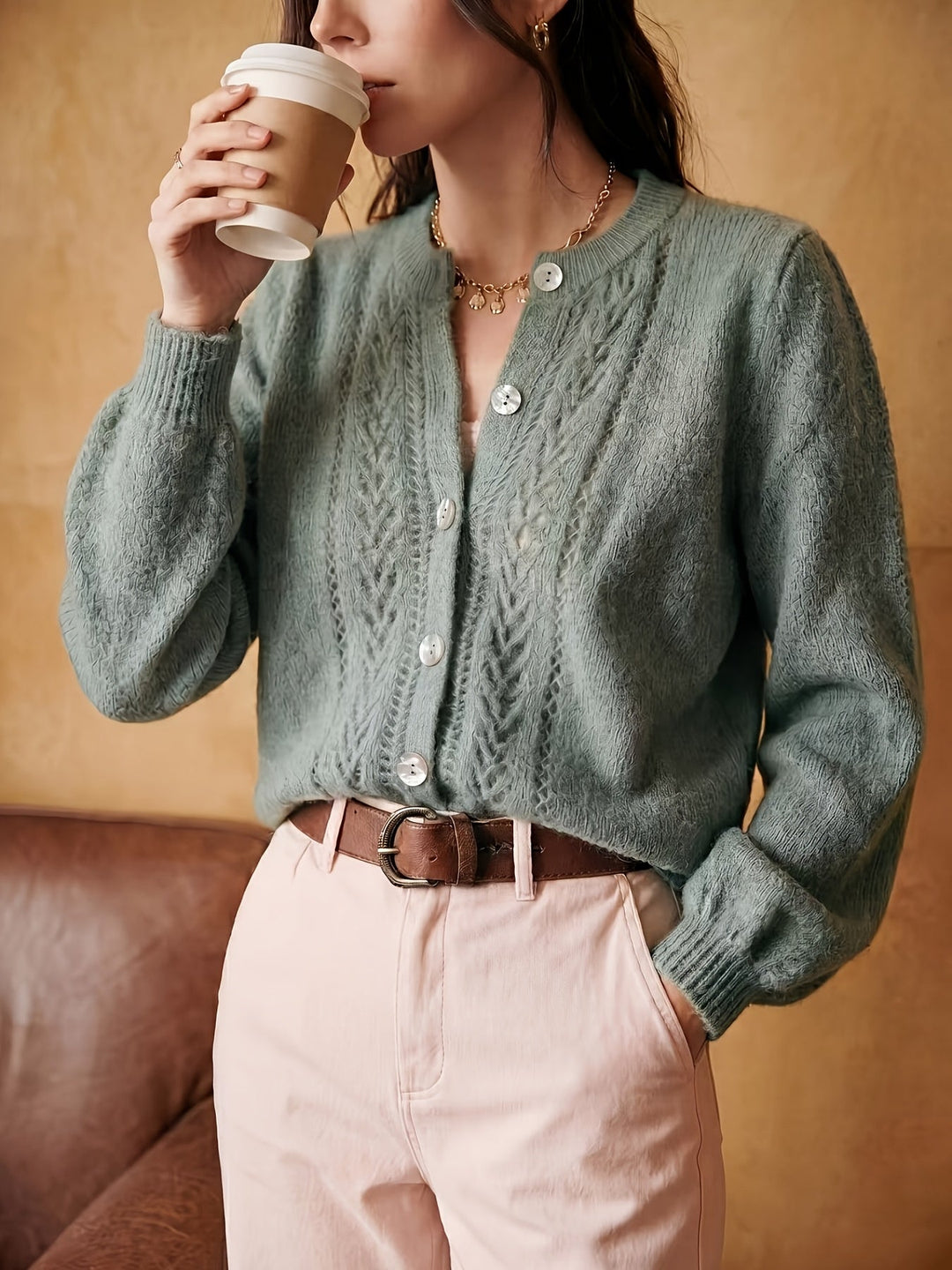 Jacinta™ | Women's Textured Open Knit Button Front Cardigan