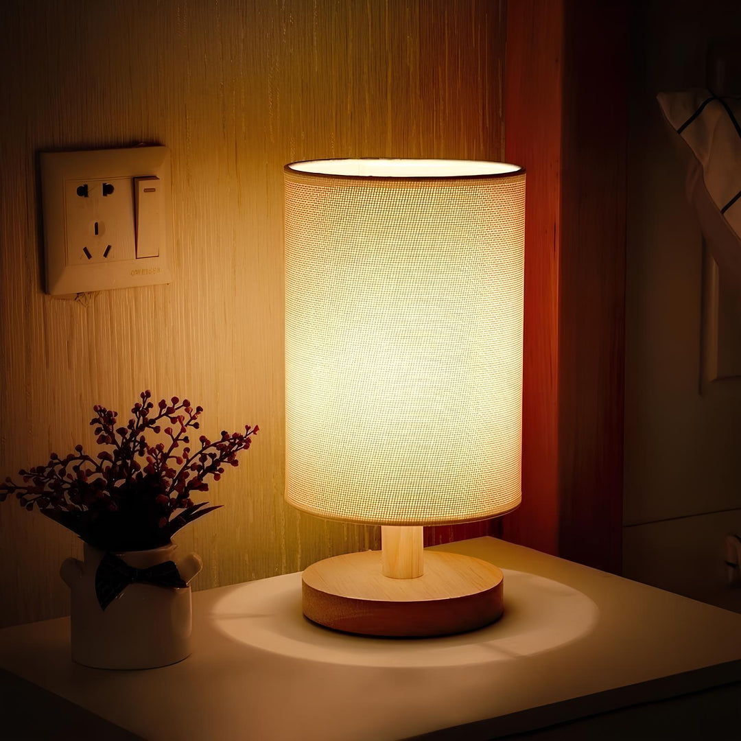 Scandinavian Wood Table Lamp with Linen Shade — view 3