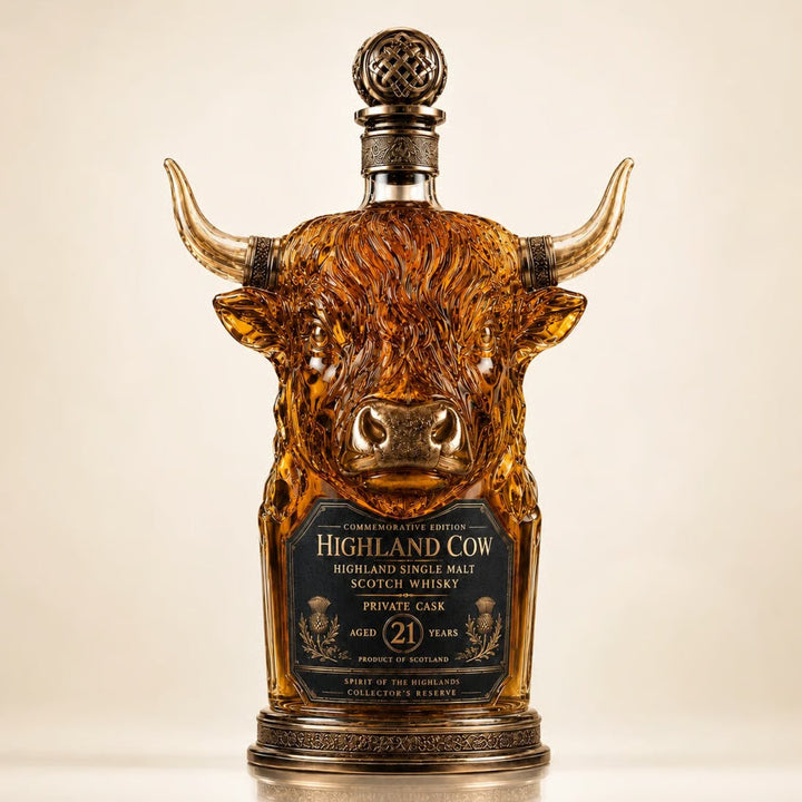 Highland Cow Whisky Decanter in Sculpted Glass with Gift Box
