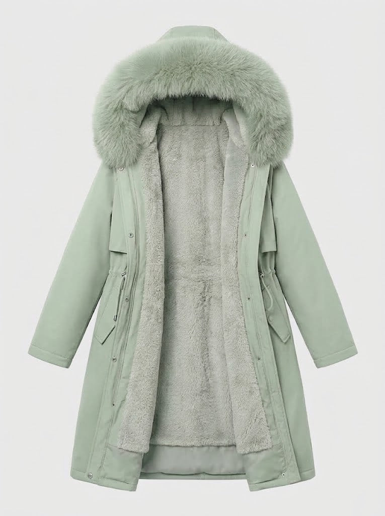 Delyth™ | Women's Longline Hooded Winter Parka with Faux Fur Trim Hood