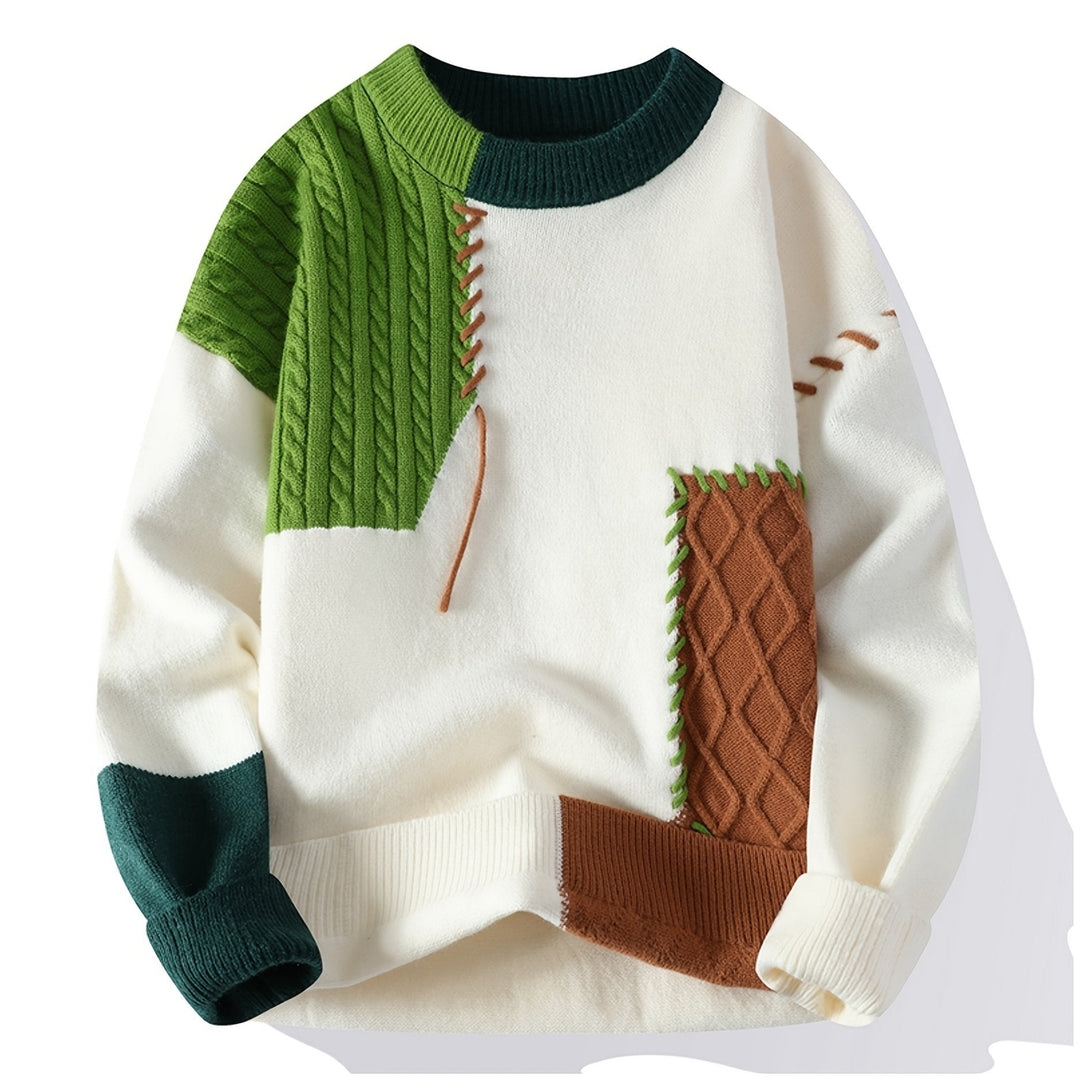 Cornelius™ | Men's Colour Block Cable Knit Sweater with Crew Neck