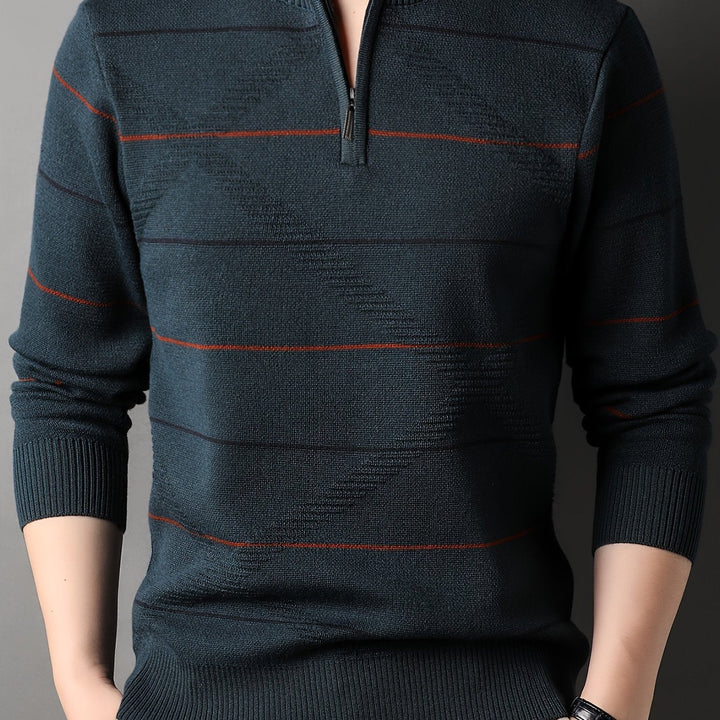 Montgomery™ | Men's Striped Zip Neck Sweater with Ribbed Cuffs