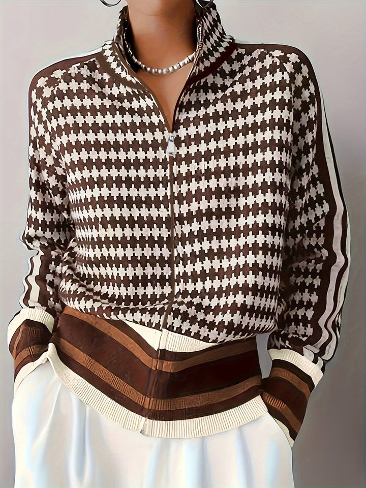 Katrijn™ | Women's Patterned Zip Front Cardigan with Stand Collar