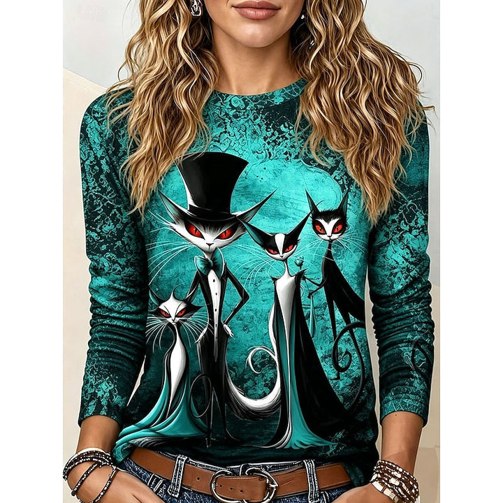 Lark™ | Women's Gothic Halloween Cat Print Long Sleeve Top