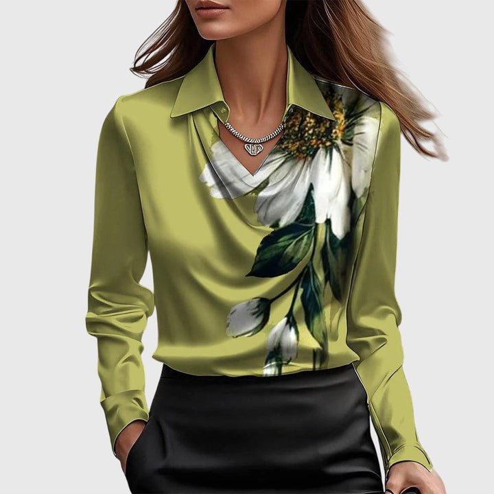 Leocadia™ | Women's Draped Cowl Neck Long Sleeve Blouse