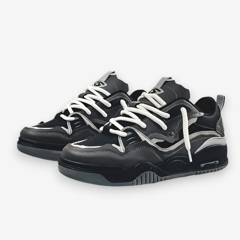 Chunky Sole Lace-Up Sneakers with Geometric Panels