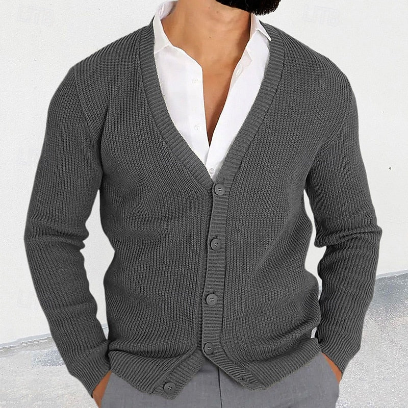 Nathaniel™ | Men's Ribbed V Neck Button Down Cardigan