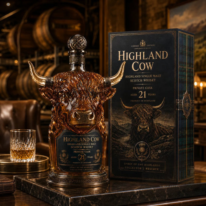 Highland Cow Whisky Decanter in Sculpted Glass with Gift Box