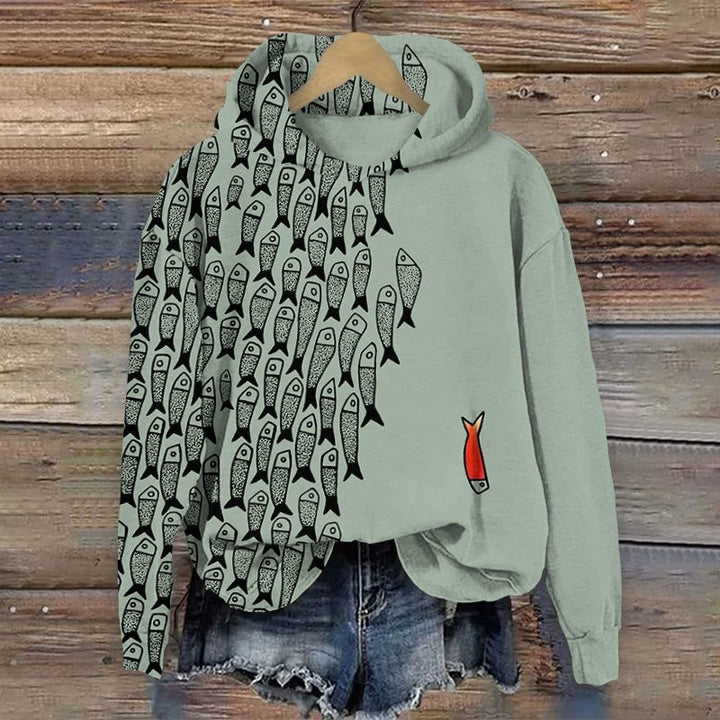 Ysaline™ | Women's Half Print Hooded Sweatshirt with Embroidered Flower