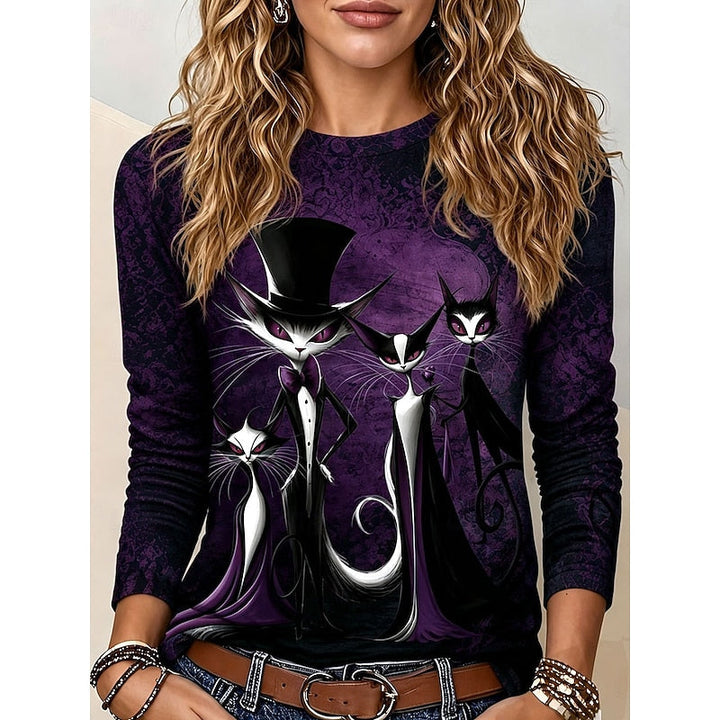 Lark™ | Women's Gothic Halloween Cat Print Long Sleeve Top