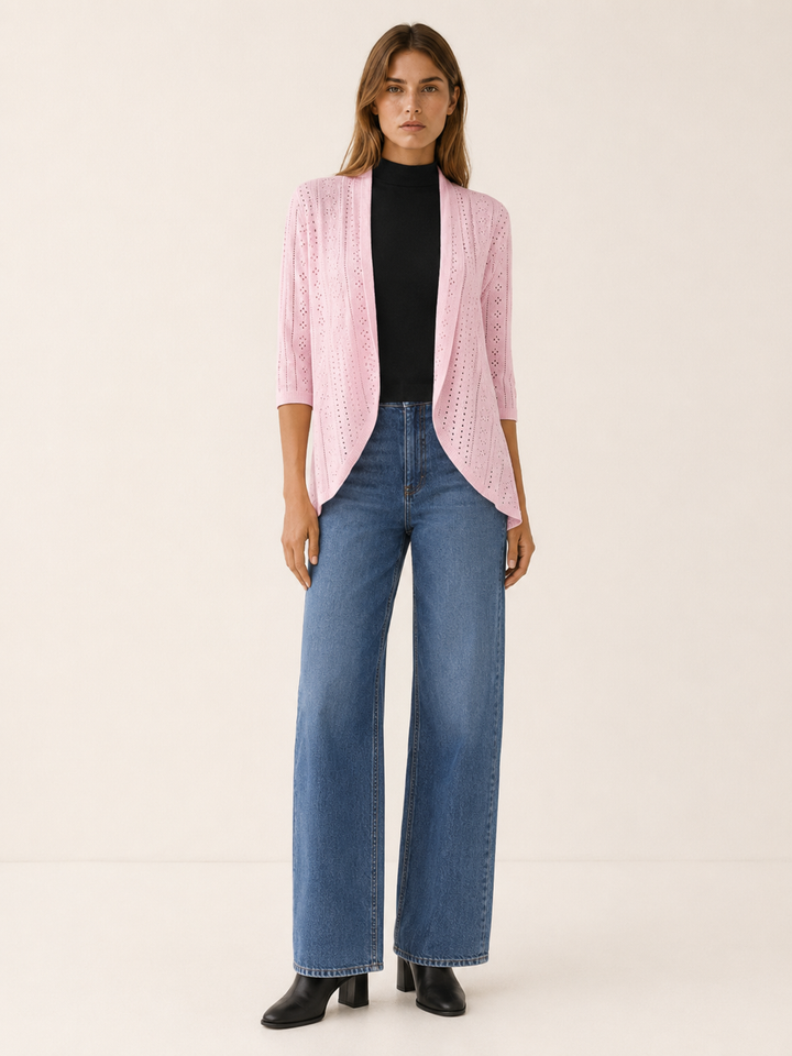 Eira™ | Eyelet Cardigan with Three-Quarter Sleeves