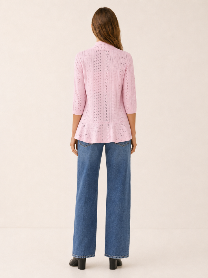 Eira™ | Eyelet Cardigan with Three-Quarter Sleeves