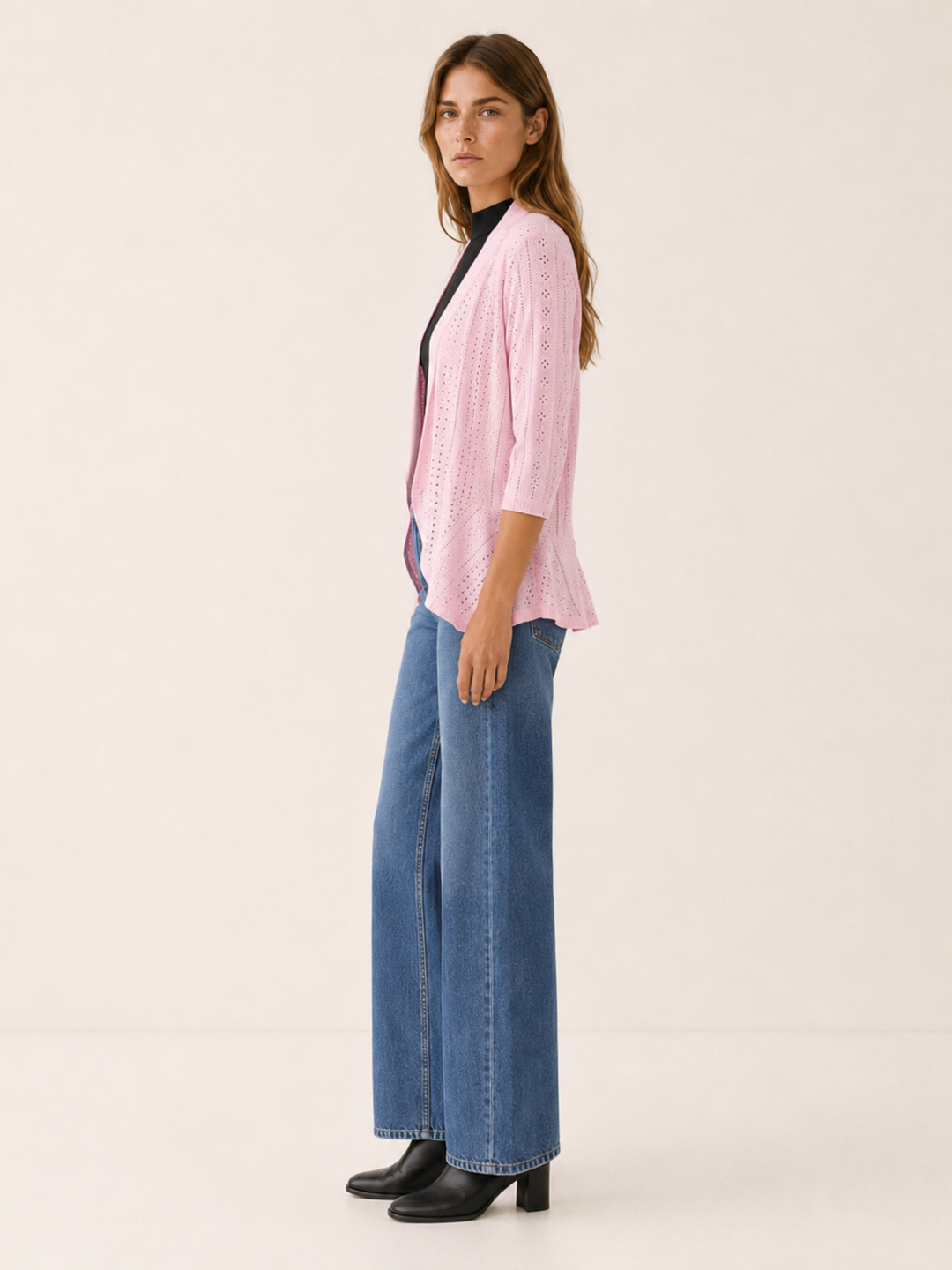Eira™ | Eyelet Cardigan with Three-Quarter Sleeves