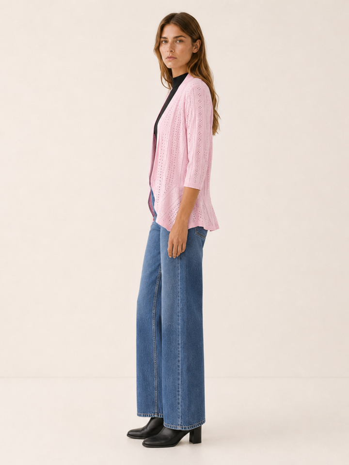 Eira™ | Eyelet Cardigan with Three-Quarter Sleeves