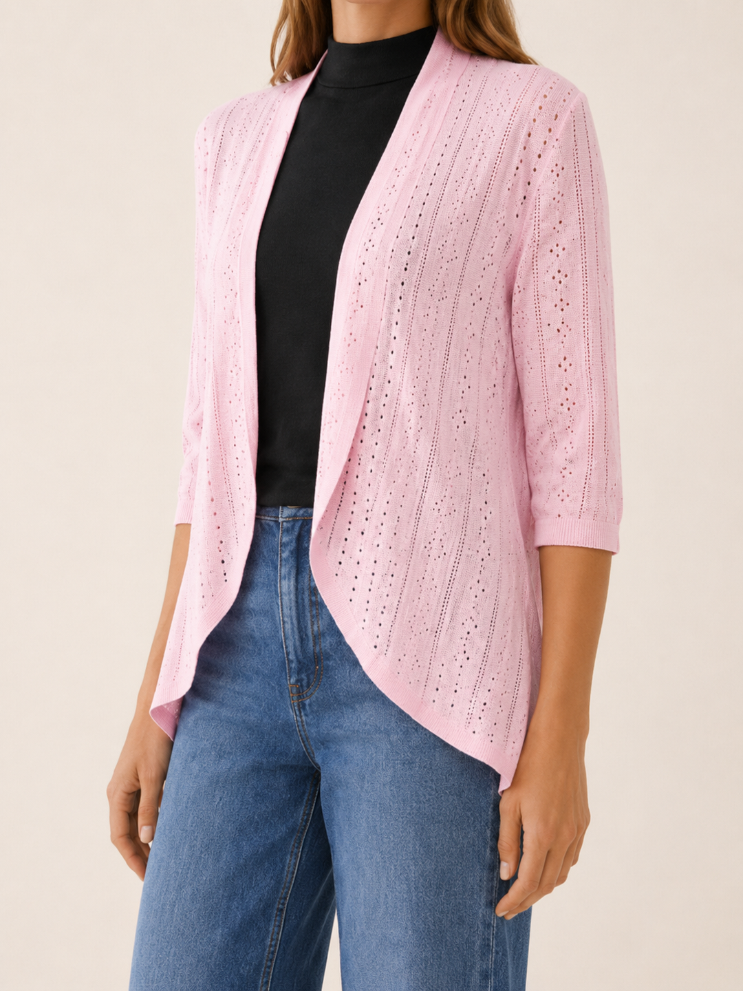 Eira™ | Eyelet Cardigan with Three-Quarter Sleeves