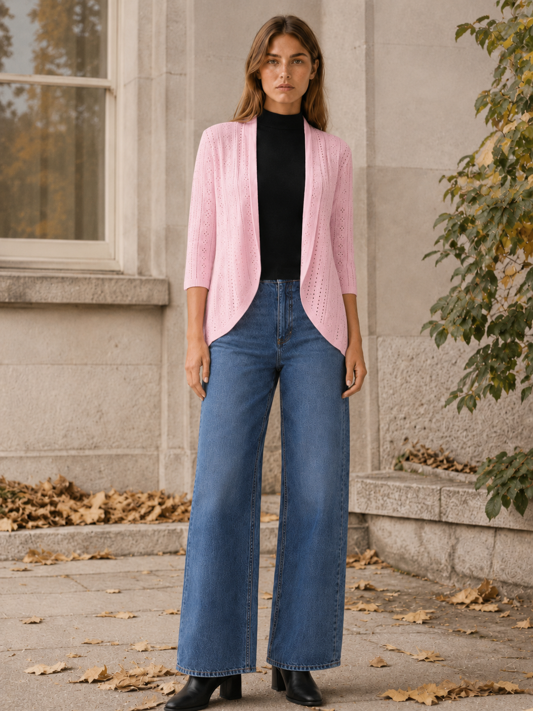 Eira™ | Eyelet Cardigan with Three-Quarter Sleeves