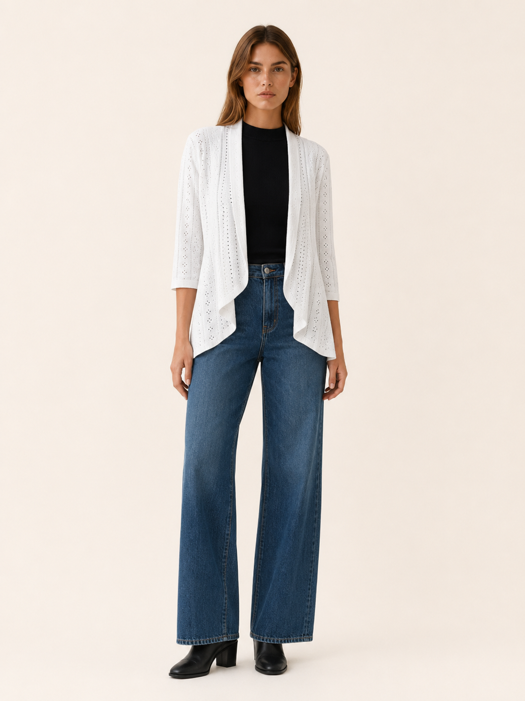 Eira™ | Eyelet Cardigan with Three-Quarter Sleeves