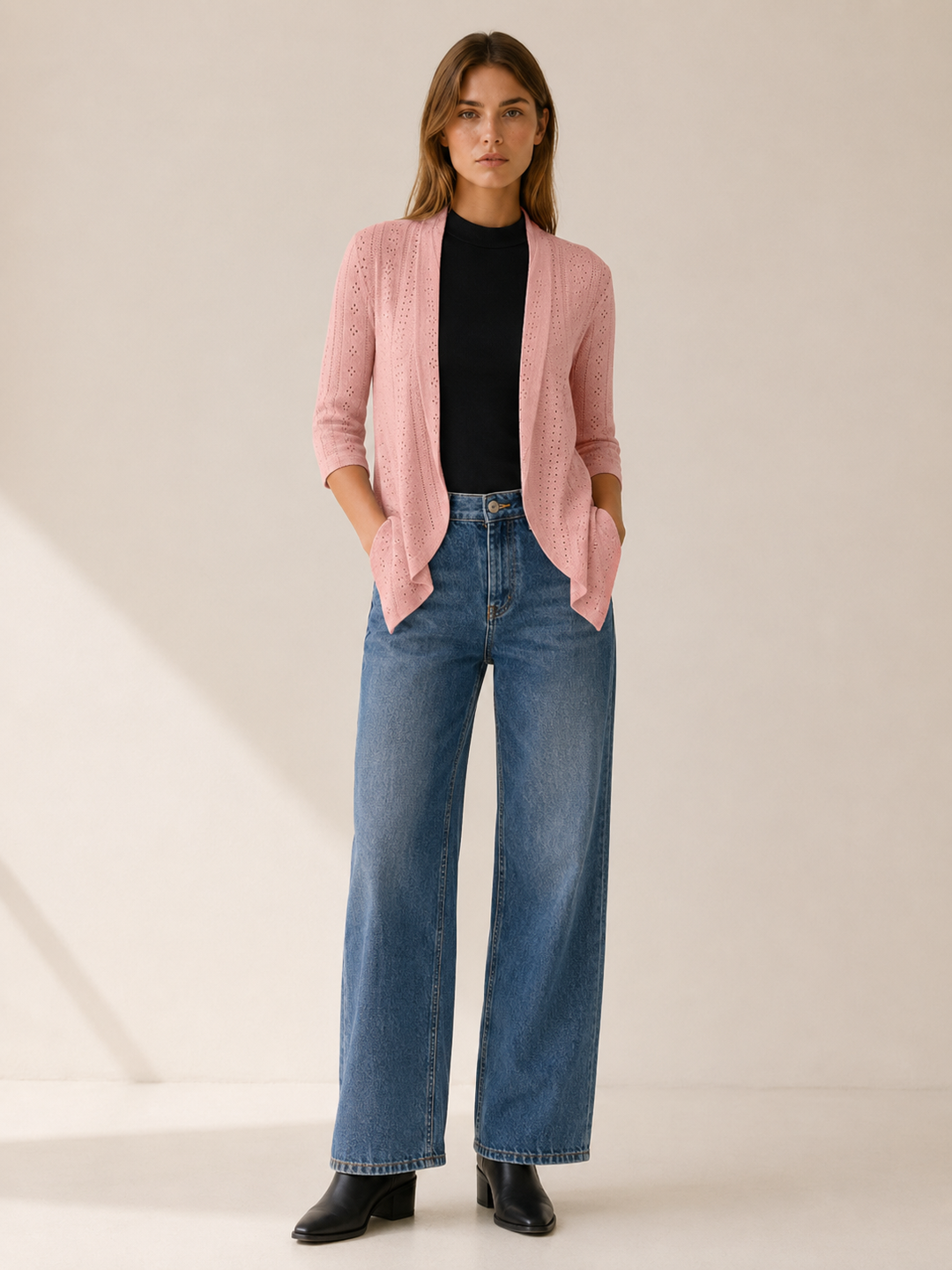 Eira™ | Eyelet Cardigan with Three-Quarter Sleeves
