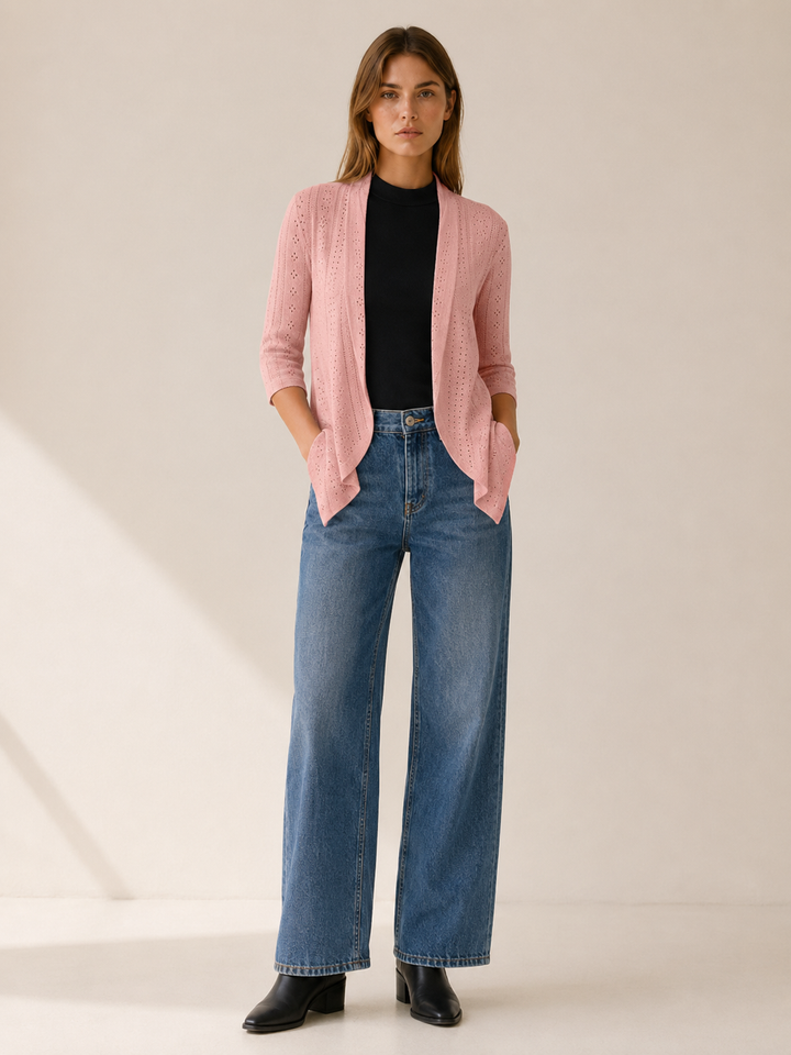 Eira™ | Eyelet Cardigan with Three-Quarter Sleeves