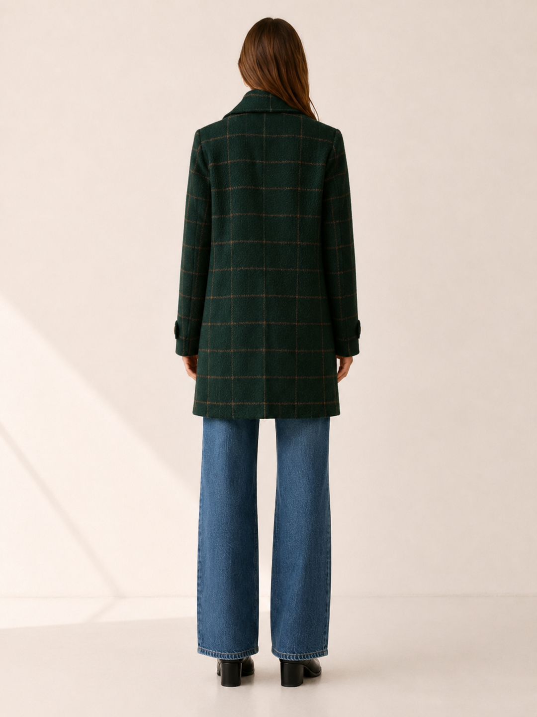 Elise™ | Longline Trench Coat with Windowpane Check