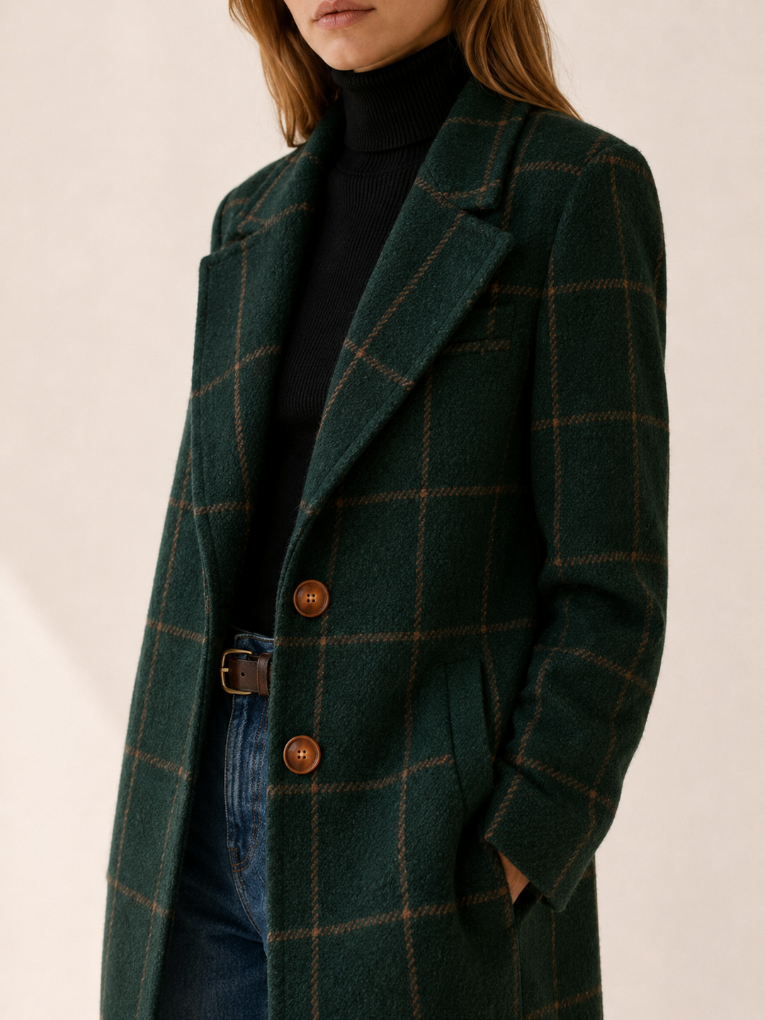 Elise™ | Longline Trench Coat with Windowpane Check