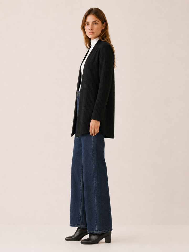 Elowen™ | Draped-Hem Open-Front Longline Cardigan