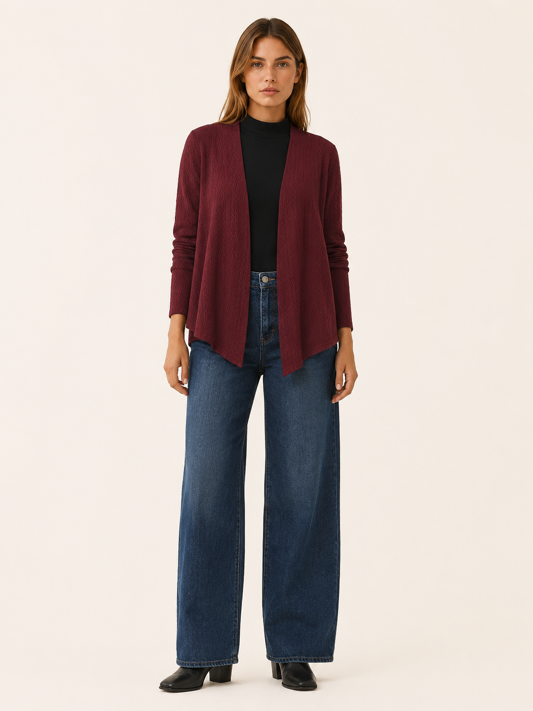 Elowen™ | Draped-Hem Open-Front Longline Cardigan