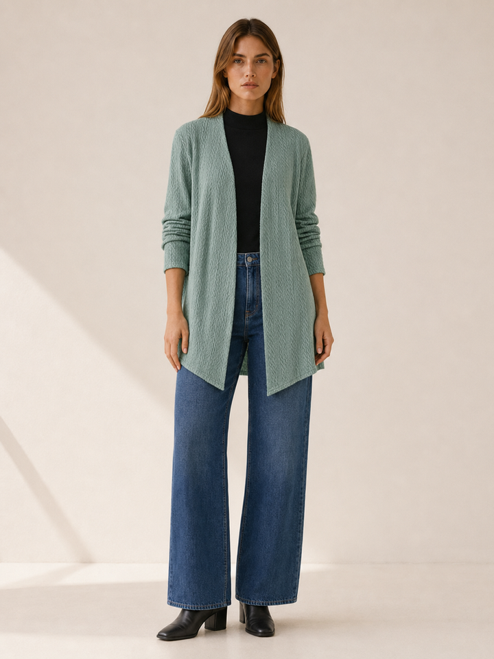 Elowen™ | Draped-Hem Open-Front Longline Cardigan