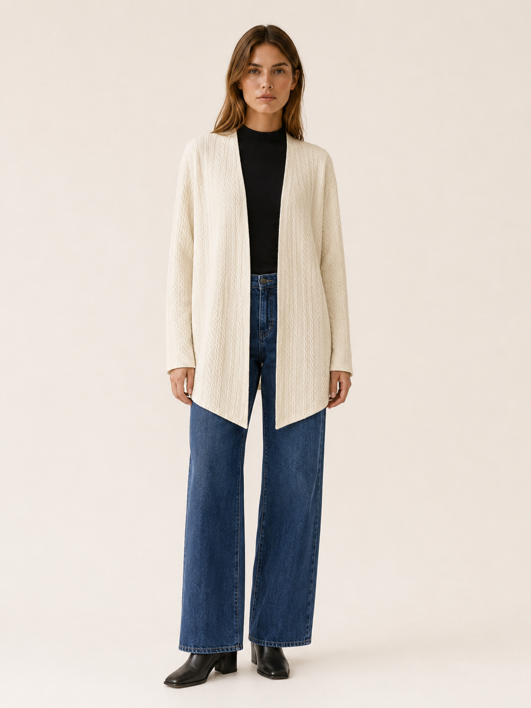 Elowen™ | Draped-Hem Open-Front Longline Cardigan