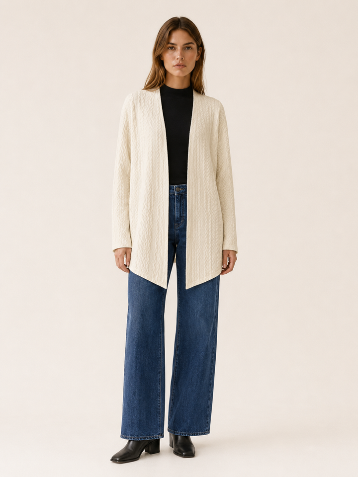 Elowen™ | Draped-Hem Open-Front Longline Cardigan