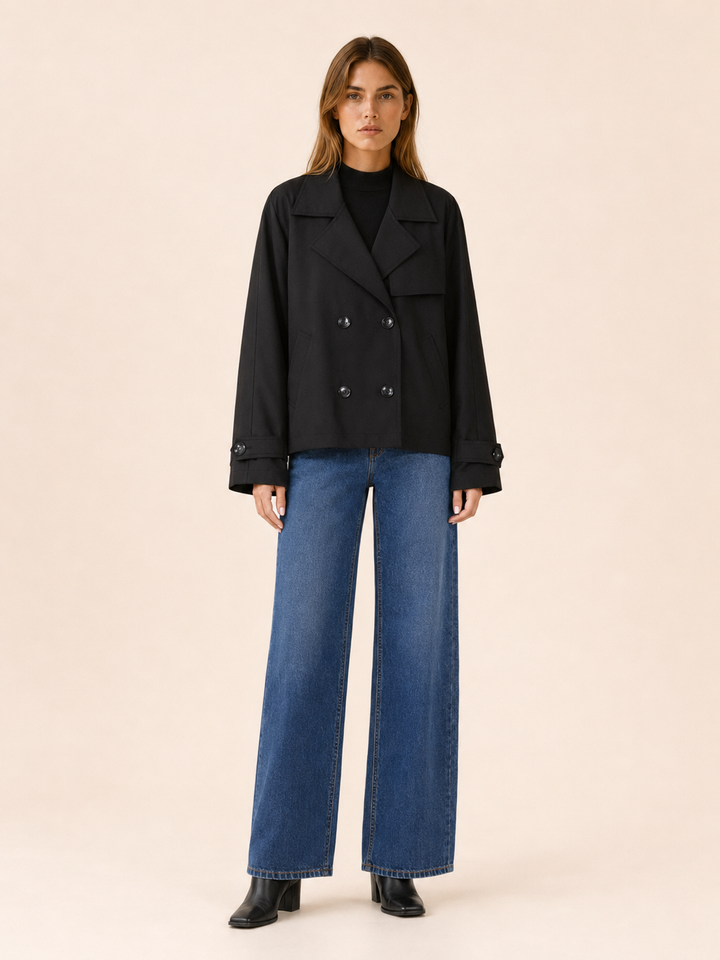 Elowen™ | Short Double-Breasted Trench Coat