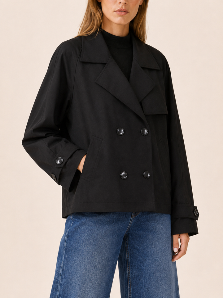 Elowen™ | Short Double-Breasted Trench Coat