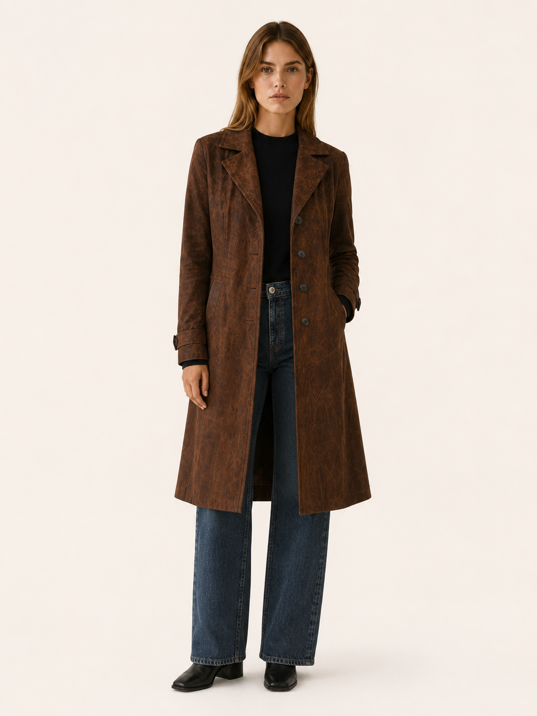 Elspeth™ | Longline Faux Suede Trench Coat
