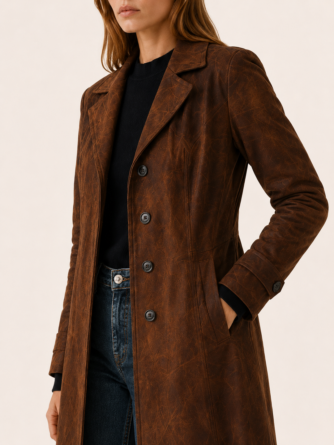 Elspeth™ | Longline Faux Suede Trench Coat