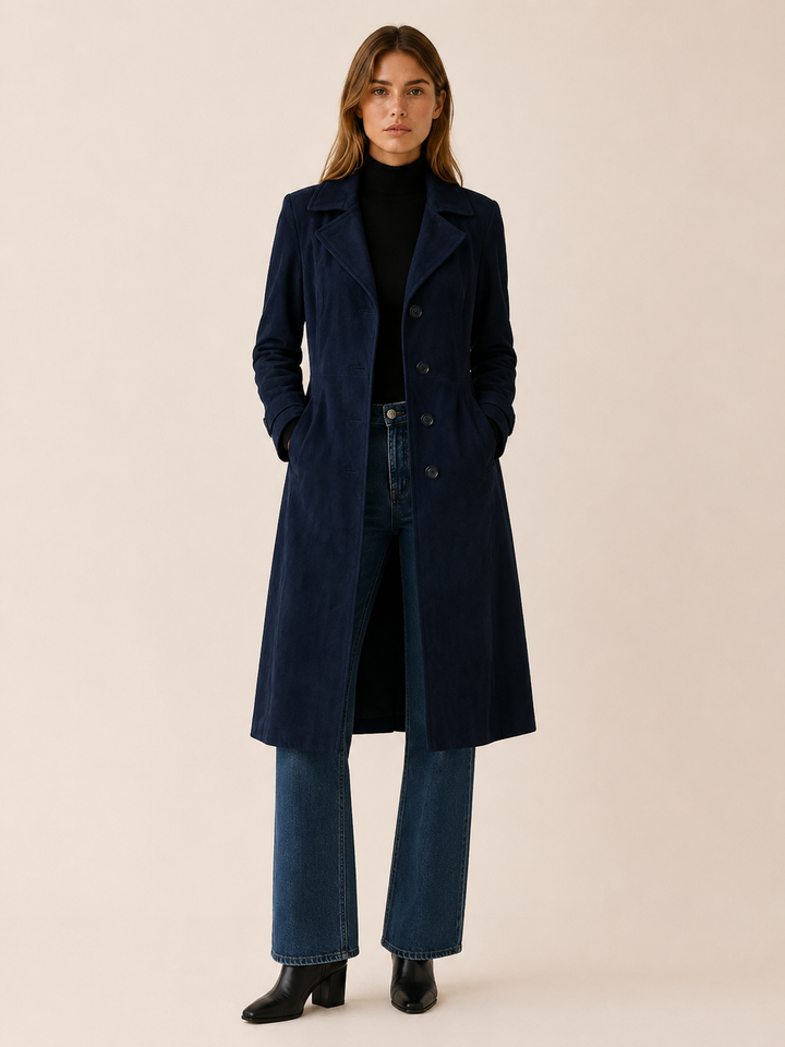 Elspeth™ | Longline Faux Suede Trench Coat