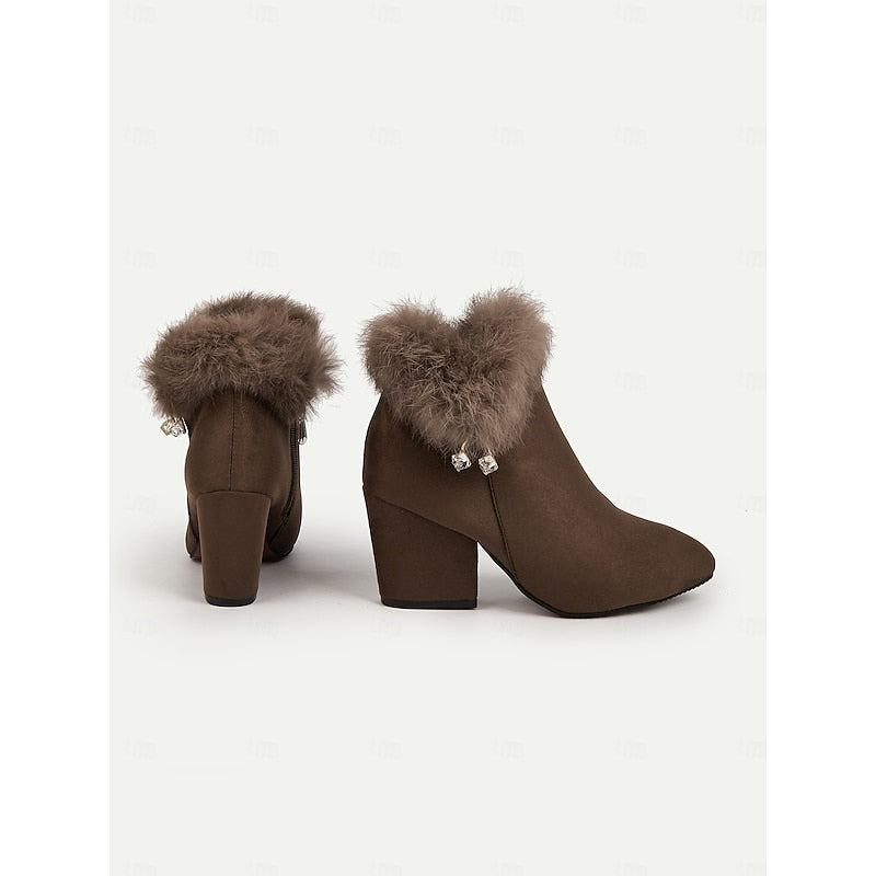 Blanche™ | Women's Fur-Trimmed Block Heel Ankle Boots